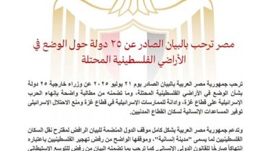 صورة مصر ترحب ببيان لـ ٢٥ دولة يطالب بإنهاء الحرب الإسرائيلية على غزة