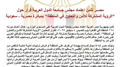 صورة مصر تثمن اعتماد الجامعة العربية قرارا حول الرؤية المشتركة للأمن والتعاون بالمنطقة