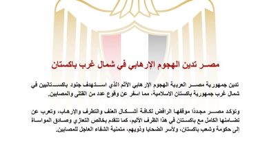 صورة مصــر تدين الهجوم الإرهابي في شمال غرب باكستان