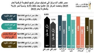 صورة مصر تتقدم 47 مركزًا في تصنيف مؤشر نضج الحكومة الرقمية الصادر عن البنك الدولي