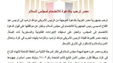 صورة مصر ترحب بالدعوة للانضمام لمجلس السلام