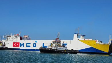 صورة سفينة الخير الحادية والعشرون التركية تحمل ٣٣٠٠ طن مساعدات لغزة.